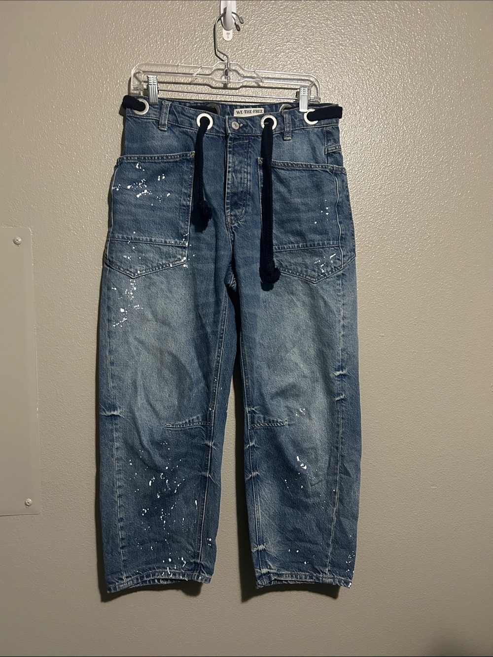 Free People We The Free Moxie Low Slung Pull On Barrel Jeans Timeless Blue 26 - Picture 5 of 14